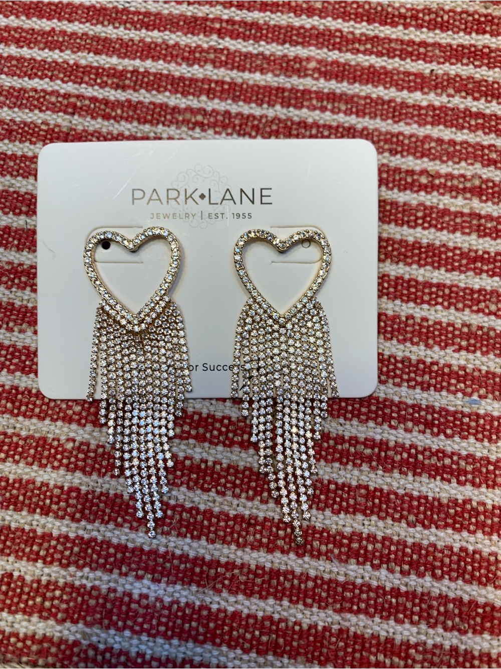Park Lane Gold-Tone Heart Tassel Rhinestone Fringe Earrings